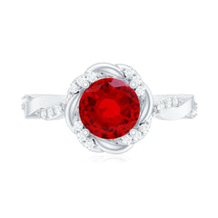 Lab Grown Ruby and Diamond Engagement Ring with Twisted Rope Design