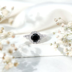 Certified Lab Grown Black Diamond Engagement Ring with Diamond Accent