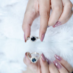 Certified Lab Grown Black Diamond Engagement Ring with Diamond Accent