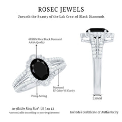 Lab Grown Black Diamond Vintage Inspired Engagement Ring with Diamond
