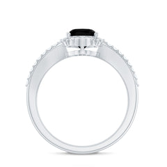 Lab Grown Black Diamond Vintage Inspired Engagement Ring with Diamond