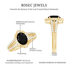 Lab Grown Black Diamond Vintage Inspired Engagement Ring with Diamond