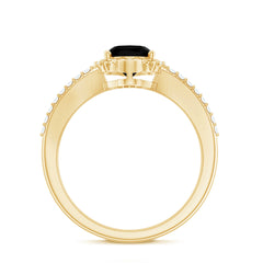 Lab Grown Black Diamond Vintage Inspired Engagement Ring with Diamond