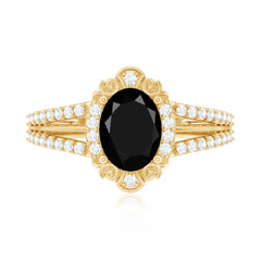Lab Grown Black Diamond Vintage Inspired Engagement Ring with Diamond