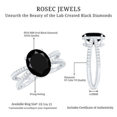 Lab Grown Black Diamond Oval Engagement Ring with Diamond Accent
