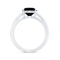 Lab Grown Black Diamond Oval Engagement Ring with Diamond Accent