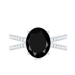 Lab Grown Black Diamond Oval Engagement Ring with Diamond Accent