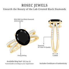 Lab Grown Black Diamond Oval Engagement Ring with Diamond Accent