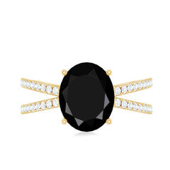 Lab Grown Black Diamond Oval Engagement Ring with Diamond Accent