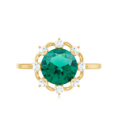 Lab Grown Emerald Designer Flower Engagement Ring