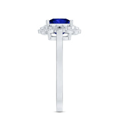 Art Deco 1.5 Carat Lab Grown Blue Sapphire Princess Cut Engagement Ring with Diamond