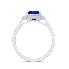 Art Deco 1.5 Carat Lab Grown Blue Sapphire Princess Cut Engagement Ring with Diamond