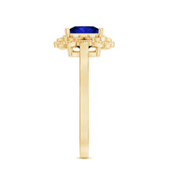 Art Deco 1.5 Carat Lab Grown Blue Sapphire Princess Cut Engagement Ring with Diamond