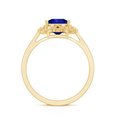 Art Deco 1.5 Carat Lab Grown Blue Sapphire Princess Cut Engagement Ring with Diamond