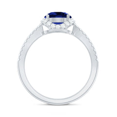 Certified 2.7 Carat Lab Grown Blue Sapphire Engagement Ring with Diamond for Women