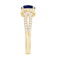 Certified 2.7 Carat Lab Grown Blue Sapphire Engagement Ring with Diamond for Women