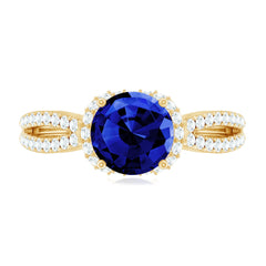 Certified 2.7 Carat Lab Grown Blue Sapphire Engagement Ring with Diamond for Women