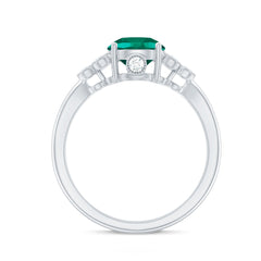 Certified Lab Grown Emerald Trio Engagement Ring with Diamond