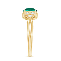 Certified Lab Grown Emerald Trio Engagement Ring with Diamond