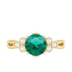 Certified Lab Grown Emerald Trio Engagement Ring with Diamond