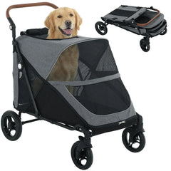 Dog Stroller for Large Dogs Up to 66 LBS with All-Terrain Spring Suspension, 8-Position Adjustable Handle