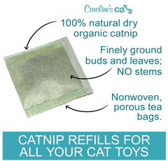 Caroline's Cats Organic Catnip Packets for Cat Toys 2.0 – More Potent Refill Pouches for Flapping Bird, Flopping Fish, and Others, 10 Tea Bags