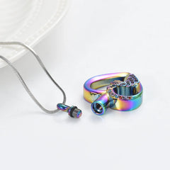 Unicorn Heart Cremation Urn Necklace with Rhinestones