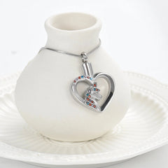 Unicorn Heart Cremation Urn Necklace with Rhinestones
