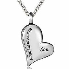 Heart Shaped Cremation Urn Necklace Engraved With "Forever In My Heart"