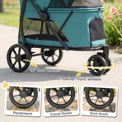 3 Wheel Pet Stroller with Easy One-Click Quick Fold, Mesh Window, Washable Cushion, for Medium Dogs