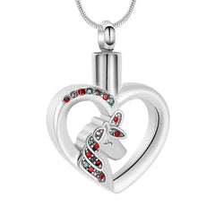 Unicorn Heart Cremation Urn Necklace with Rhinestones
