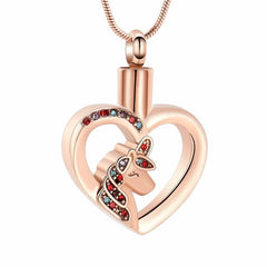 Unicorn Heart Cremation Urn Necklace with Rhinestones