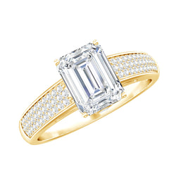 Emerald Cut Moissanite Side Stone Engagement Ring