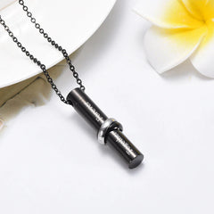 Cylinder Cremation Urn Necklace With Infinity Band Engraved "Together Forever In Loving Memory"