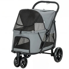 3 Wheel Pet Stroller with Easy One-Click Quick Fold, Mesh Window, Washable Cushion, for Medium Dogs