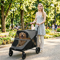 Dog Stroller for Large Dogs Up to 66 LBS with All-Terrain Spring Suspension, 8-Position Adjustable Handle