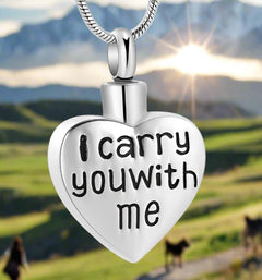 "I Carry You With Me" Heart Cremation Necklace