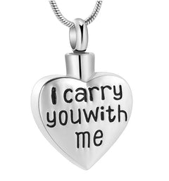 "I Carry You With Me" Heart Cremation Necklace