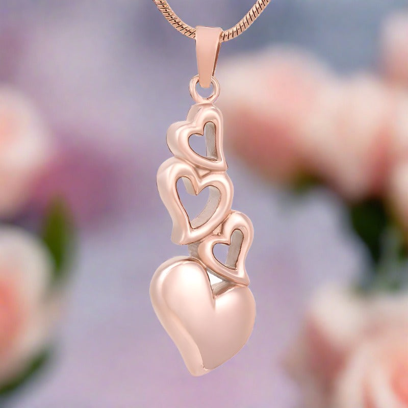 4 Heart Cremation Urn Necklace