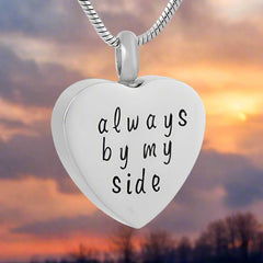 "Always by My Side" Engraved Silver Heart Cremation Urn Necklace