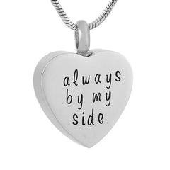 "Always by My Side" Engraved Silver Heart Cremation Urn Necklace