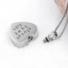 "Always by My Side" Engraved Silver Heart Cremation Urn Necklace