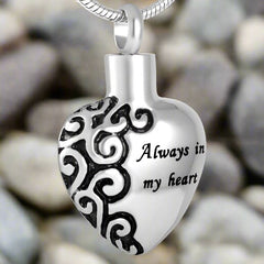 "Always In My Heart" Silver Heart Cremation Necklace