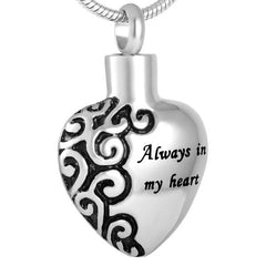 "Always In My Heart" Silver Heart Cremation Necklace