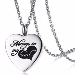 "Always In My Heart" Silver Heart Urn Necklace
