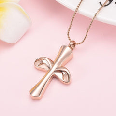 Angel Wing Cross Cremation Urn Necklace