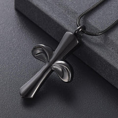 Angel Wing Cross Cremation Urn Necklace