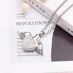 Angel Wings and Rhinestones Heart Cremation Urn Necklace