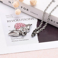 Angel Wings and Rhinestones Heart Cremation Urn Necklace