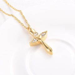 Angel Wings Cross & Heart with Rhinestones Cremation Urn Necklace